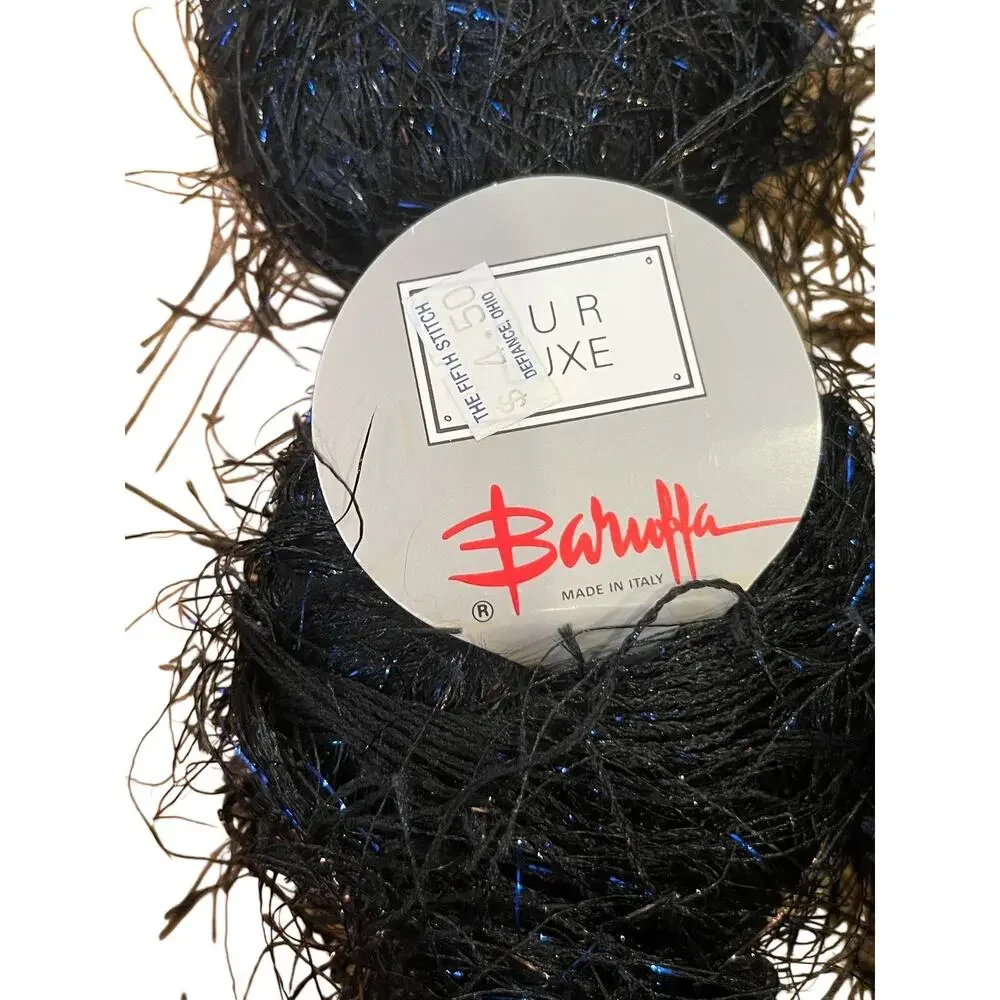 4 Zegna Barioffa Black Eyelash Yarn Crochet Polyester W/ Blue SparkleItaly